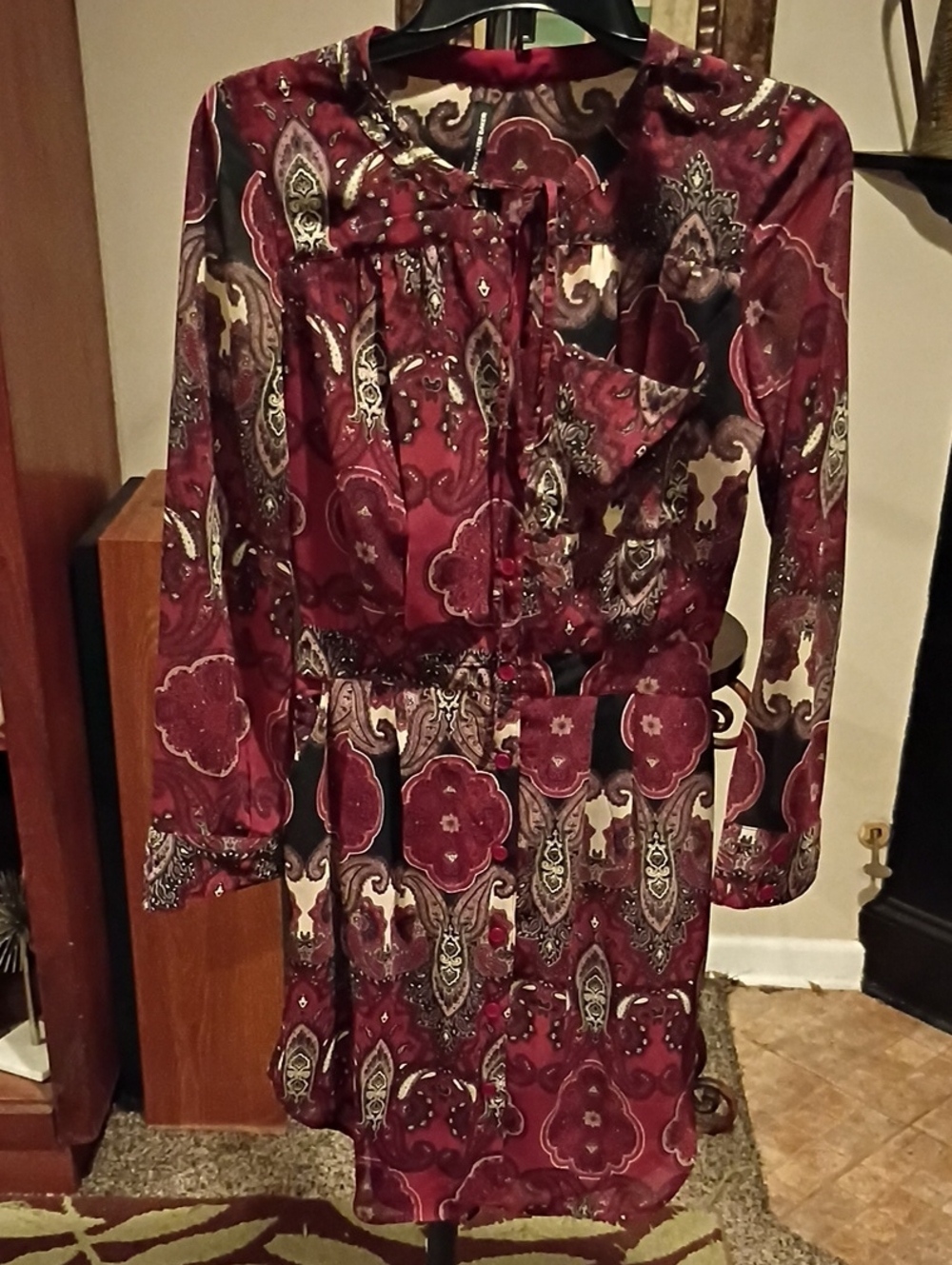 W118 by Walter Baker Burgundy and Black Paisley Print Dress